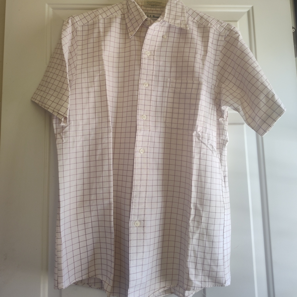 L.L. Bean Men's White and Purple Plaid Shirt